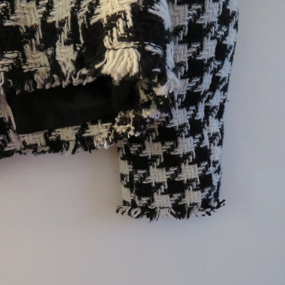 MANGO Houndstooth Wool Blend Frayed Hem Blazer Academia Black White - Size S NWT - Picture 12 of 14